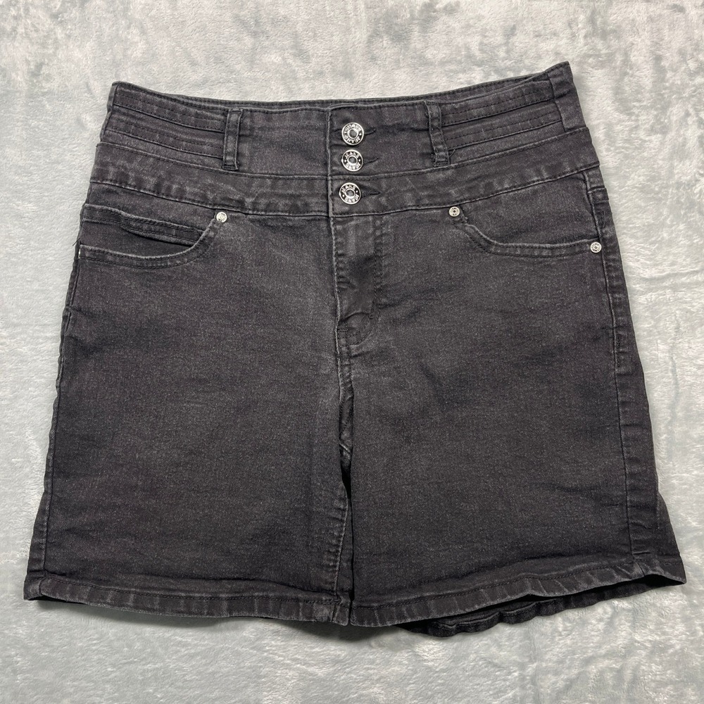 Silver Crush Denim Shorts Womens 11/12 Black High Rise Triple Button Stretch